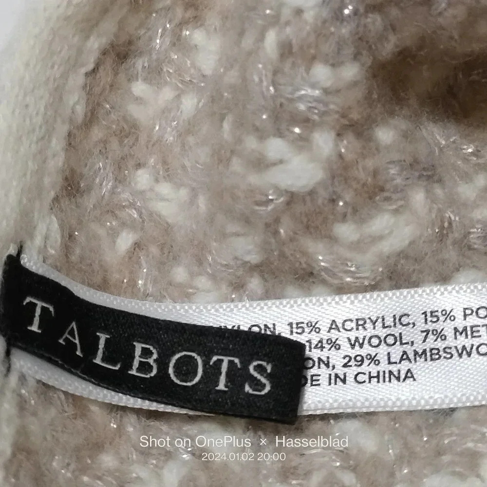 Talbots Infinity Scarf Cream Tan Silver Metallic Knit - Picture 7 of 8